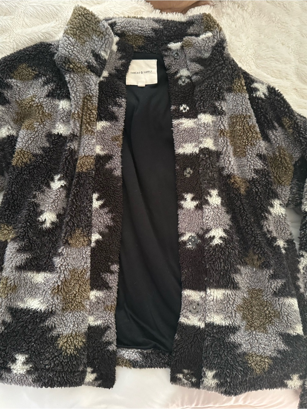 Thread & Supply Women's Black, Gray & Olive Sherpa Snap Jacket
